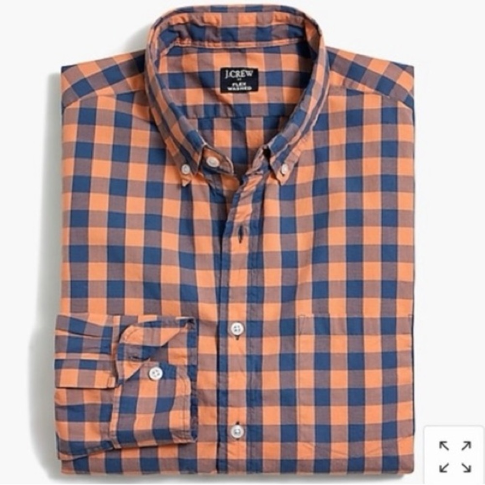 J. Crew Men's Plaid Shirt - Orange and Blue